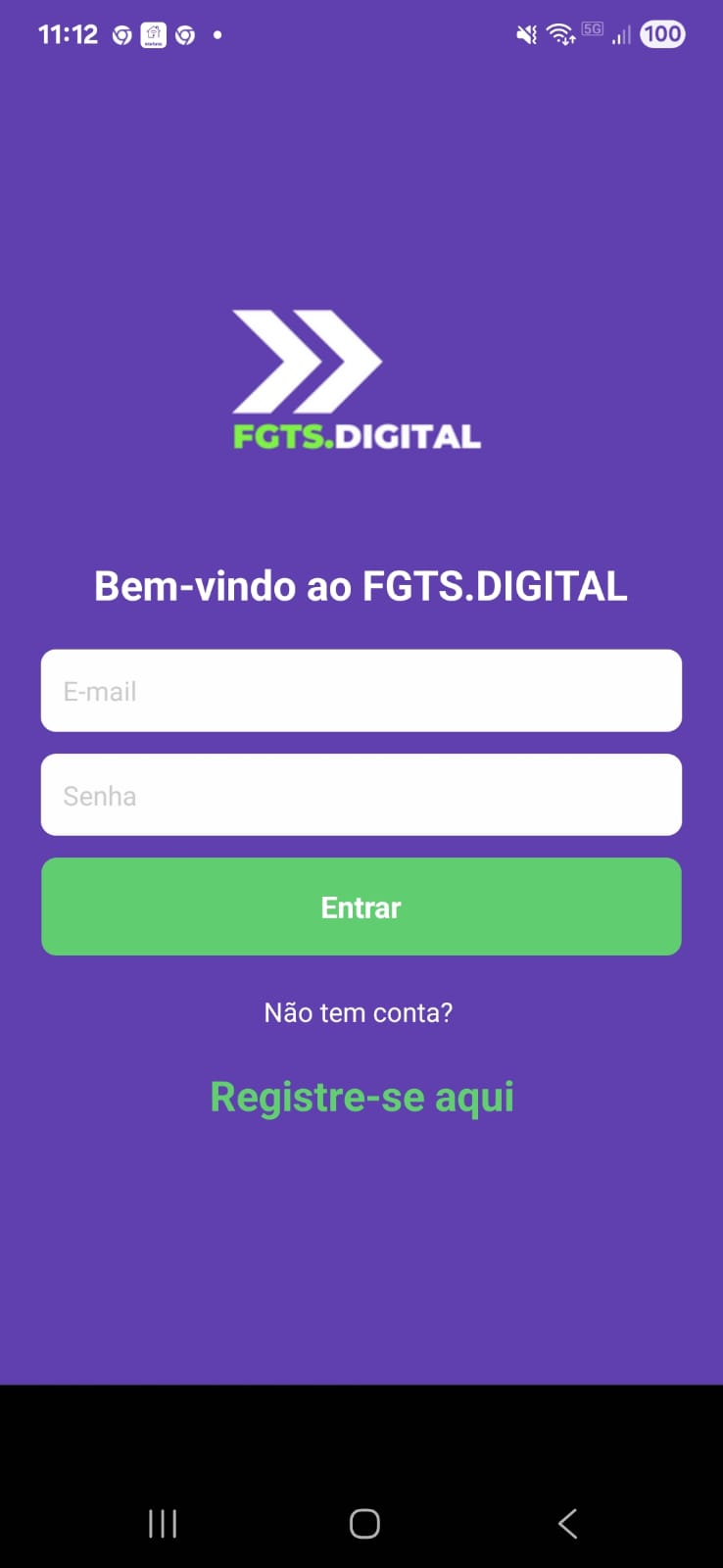 Tela de login do app FGTS Digital