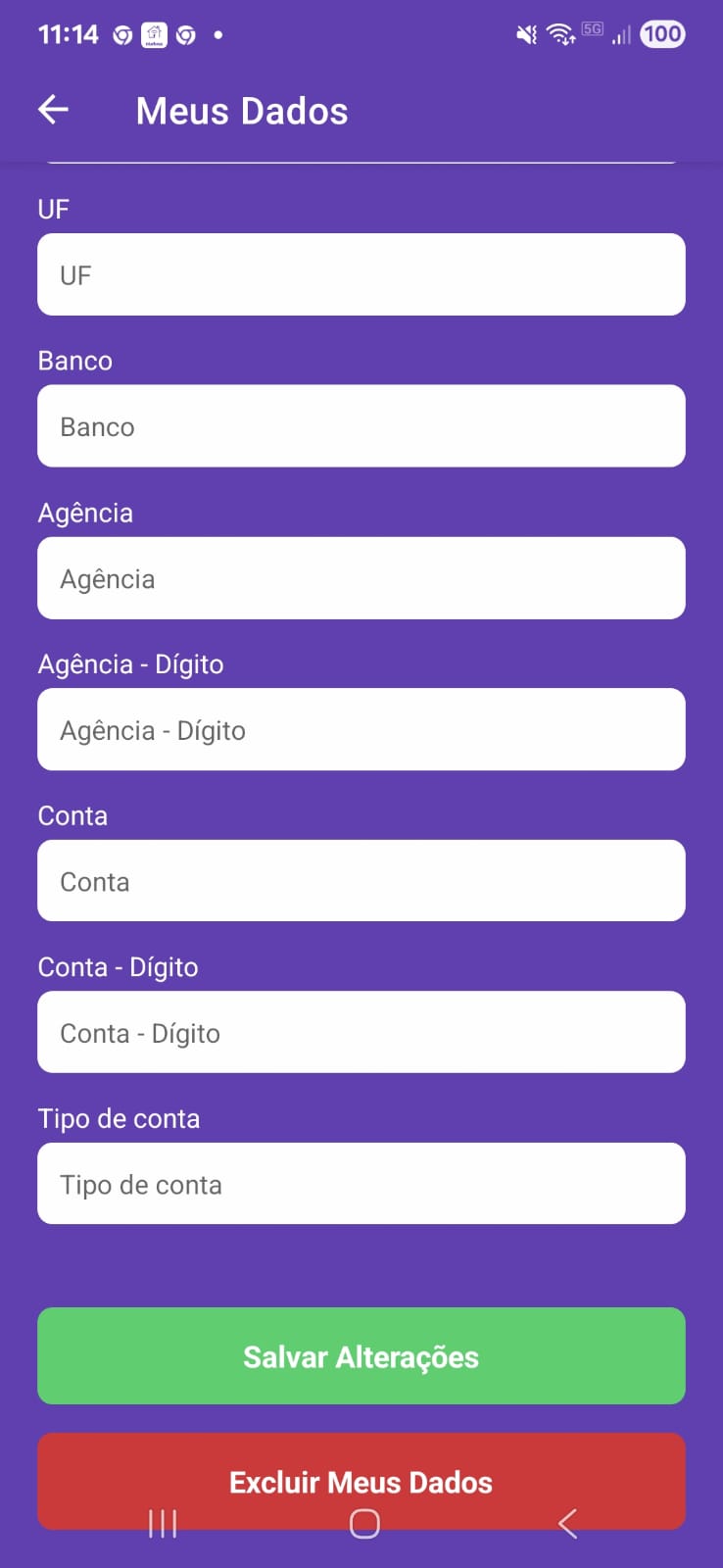 Tela de exclusão de conta